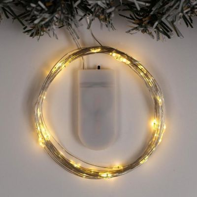 Гирлянда «Нить» 5 м роса, IP20, серебристая нить, 50 LED, свечение тёплое белое, CR2032х2