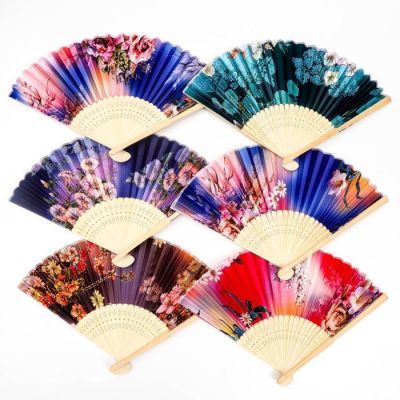 Веер дерево, текстиль "Цветы на атласе" МИКС 21 см