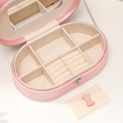 Шкатулка кожзам для украшений "Цветы с жемчугом" розовый перламутр 6,5х13,5х22,5 см