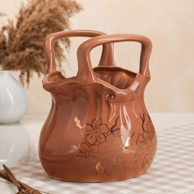 Конфетница "Сумочка", коричневая, керамика, 25 см