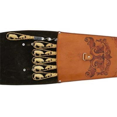 Шампура подарочные 6 шт. в колчане из натуральной кожи