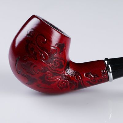 Трубка "Командор" люкс, раструб - дерево с узором, коричневая, 14 см