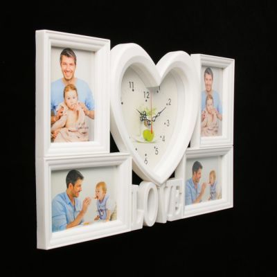 Часы настенные, серия: Фото, "Сердечко", 4 фоторамки, 31х50 см