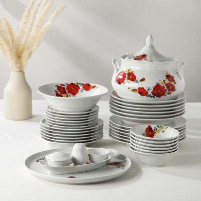 Сервиз столовый «Идиллия. Маки красные», 37 предметов, 4 вида тарелок