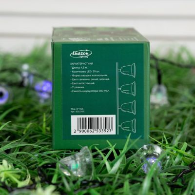 Гирлянда «Нить» 4.5 м с насадками «Колокольчики», IP44, тёмная нить, 30 LED, свечение синее/зелёное, 2 режима, солнечная батарея