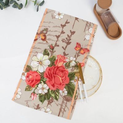 Полотенце вафельное в коробке "Красные и белые цветы" 35х60 см,, 160 гр/м, хл,