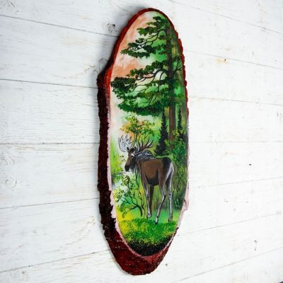 Панно на спиле "Лето. Лось", 57-62 см, каменная крошка, вертикальное