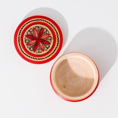 Шкатулка, 9×9х4 см, мезенская роспись