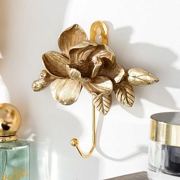 Крючок декоративный полистоун, металл "Золотая магнолия" 10,6х11,7 см