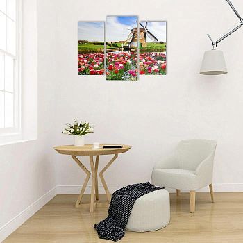 Картина модульная на подрамнике "Мельница" 2шт-25х50, 1шт-30х60 ;60*80 см