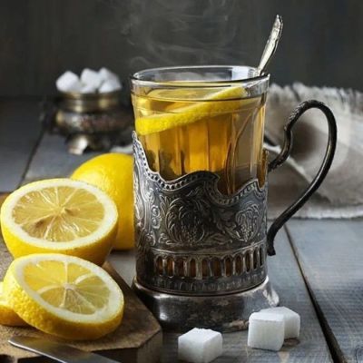 Подстаканник «Герб РФ», со стаканом (латунь, никель) в деревянной шкатулке