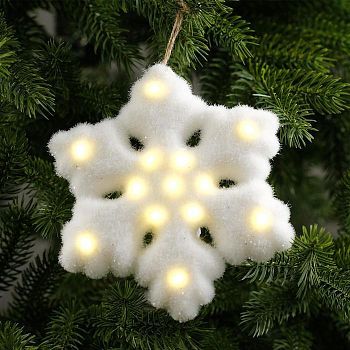 Светодиодная фигура «Снежинка» 15 см, флок, батарейки CR2032х2, свечение тёплое белое