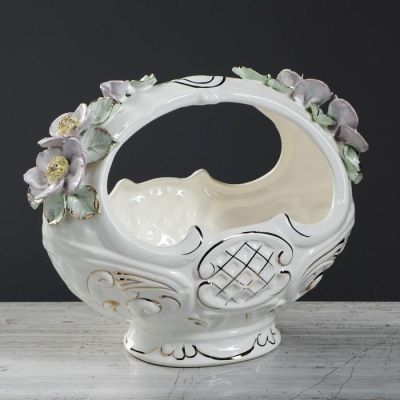 Конфетница "Восточная", белая, цветная лепка, золотистая роспись, 22 см, микс