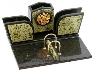 Настольный набор "Герб" камень змеевик №3