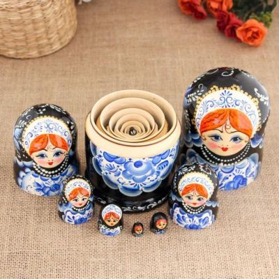 Матрёшка «Дарья», синий платок, 8 кукольная, 19 см , ручная работа