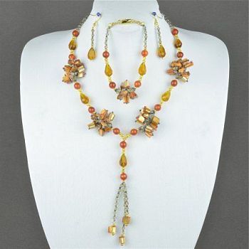 Комплект Сердолик, коралл, хрусталь "Гавайский стиль" арт.ВАС-1116