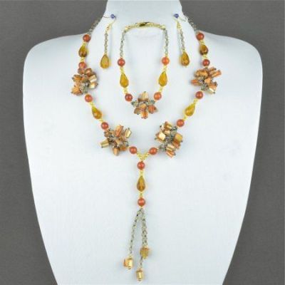 Комплект Сердолик, коралл, хрусталь "Гавайский стиль" арт.ВАС-1116