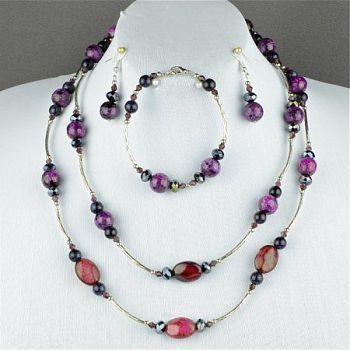 Авторский комплект Хрусталь, агат "Монсеррат" арт.ГРУ-1388