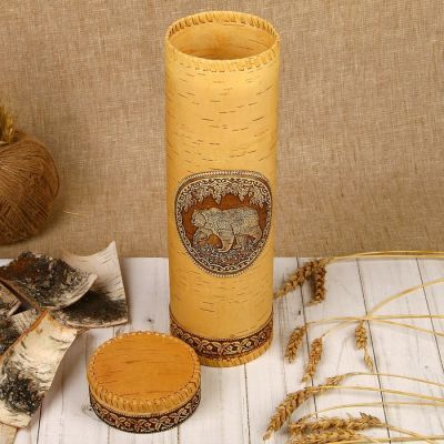 Футляр под бутылку «Медведь», 9х9х29 см, береста