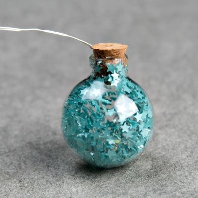 Гирлянда «Нить» 1.6 м с насадками «Бирюзовые шарики», IP20, прозрачная нить, 15 LED, свечение белое, ААх2