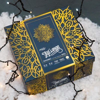 Гирлянда «Занавес» 2 × 3 м, IP44, УМС, тёмная нить, 760 LED, свечение тёплое белое, мерцание белым, 220 В