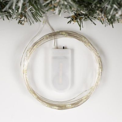 Гирлянда «Нить» 5 м роса, IP20, серебристая нить, 50 LED, свечение зелёное, CR2032х2