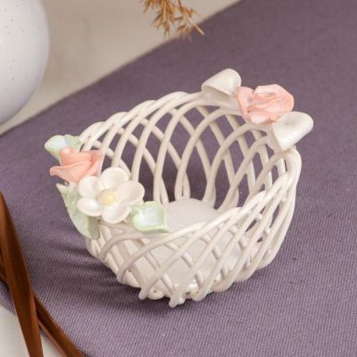 Конфетница "Бант", белая, цветная лепка, плетение, 8 см, микс