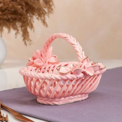 Конфетница "Олька", розовая, лепка, плетение, 13 см