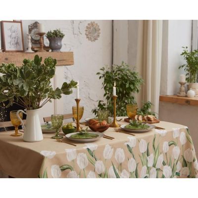 Скатерть "Этель" Белые тюльпаны 149х180см, 100% хл, саржа 190 г/м2