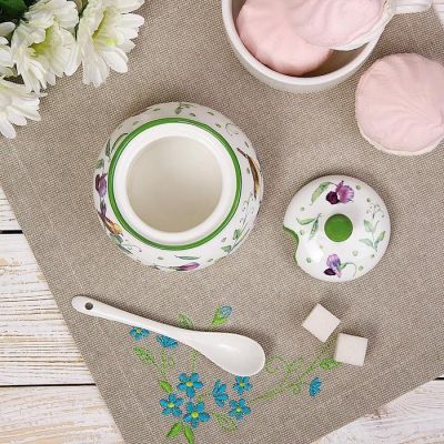 Сахарница с ложкой Доляна «Зелёный сад», 320 мл, d=9 см