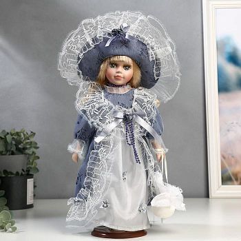 Кукла коллекционная керамика "Маленькая мисс в голубом платье" 30 см