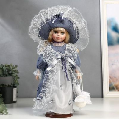 Кукла коллекционная керамика "Маленькая мисс в голубом платье" 30 см
