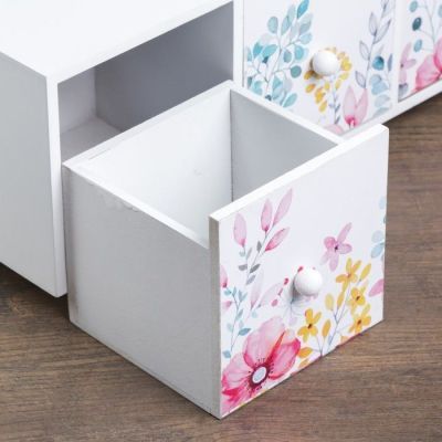 Шкатулка дерево 3 ящика "Комод полевые цветы" на ножках, акварель 12,5х32,5х10 см