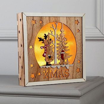 Светодиодная фигура «Олень и снегирь» 22 × 22 × 4 см, дерево, батарейки АААх2 (не в комплекте), свечение тёплое белое