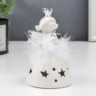 Сувенир керамика световой "Ангелочек в короне, с сердечком" серебро 11,8х7,4х7,6 см