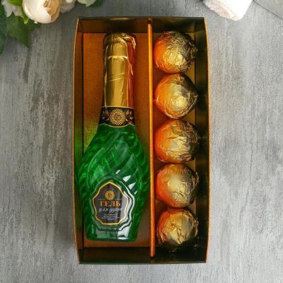 Набор "С 8 Марта" гель для душа 250 мл аромат шампанского, бомбочки для ванн 5 шт