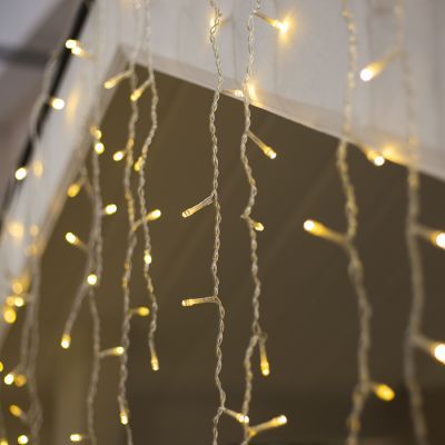 Гирлянда «Бахрома» 3 × 0.9 м, IP44, УМС, прозрачная нить, 232 LED, свечение тёплое белое, 220 В