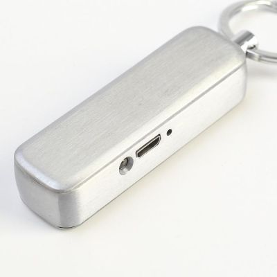 Зажигалка электронная в подарочной коробке, на брелоке,+фонарик, USB, спираль, хром, 6х12 см