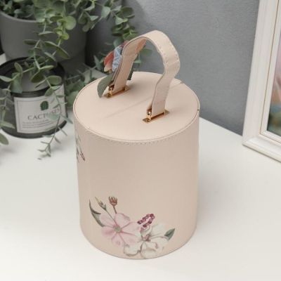 Шкатулка кожзам для украшений "Яблоневый цвет" бежевая 14х17х14 см