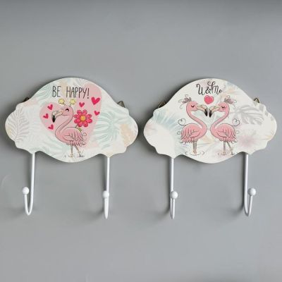 Крючки декоративные дерево "Фламинго мультяшные с цветами" МИКС 17х17х4,5 см