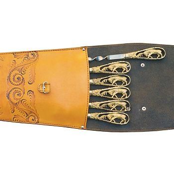 Шампура подарочные 6 шт. в колчане из натуральной кожи