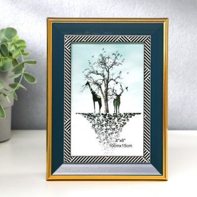 Фоторамка пластик 10х15 см "Синяя с синими черточками на белом" 19,7х14,7х1,5 см