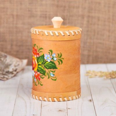 Туес «Яблочко», 10×10×12 см, с ручной росписью, береста