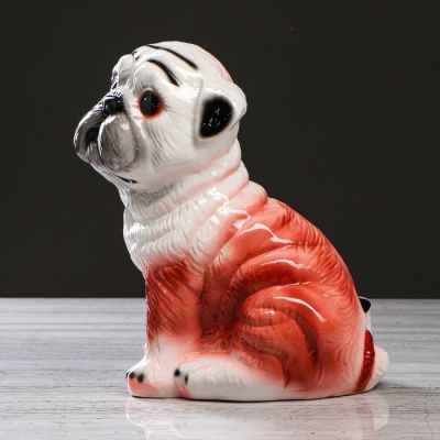 Копилка "Сидящий мопс" глянец, бело-рыжая, 29 см