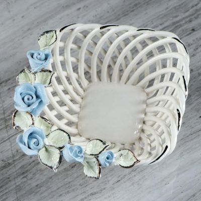 Конфетница "Кнопа", белая, цветная лепка, плетение, керамика, 8 см, микс