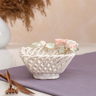 Конфетница "Кнопа", белая, цветная лепка, плетение, керамика, 8 см, микс
