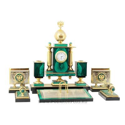 Настольный набор "Держава" камень малахит