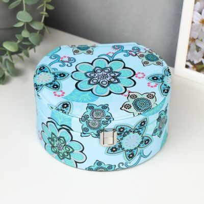 Шкатулка кожзам для украшений полукруг "Цветы-мехенди" 8х17х15 см