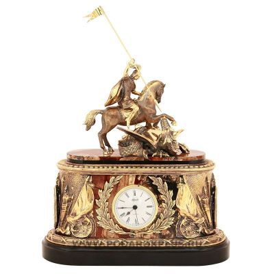 Каменные часы "Георгий Победоносец" №17 (яшма)
