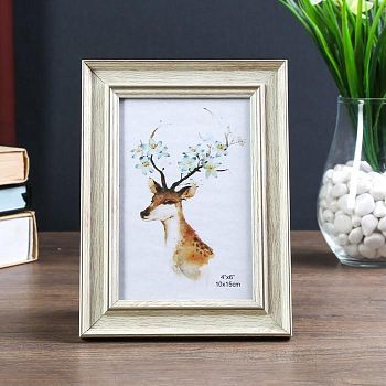 Фоторамка пластик 10х15 см "Базиль" выбеленный дуб с золотым обрамлением 19х14 см